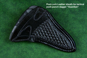 Post-locking black basketweave leather sheath for Guardian Push-punch dagger