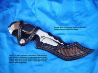 Open or display type of knife sheath for trailing point knives: "Izumi" with leather and lizard skin inlays