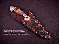 "Malaka": 440C high chromium stainless steel blade, hand-engraved 304 stainless steel bolsters, Cabernet Jasper gemstone handle, black stingray skin inlaid in hand-carved leather sheath