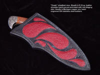 Sheath detail: "Ocate" with red stingray skin inlays, hand-carved leather. 