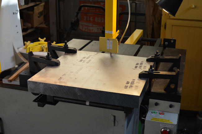 Cutting a large block of 2" thick aluminum for contact blocks