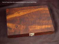 "Trophy Game Set" knife trio custom case in oiled Imbuya exotic hardwood and brass