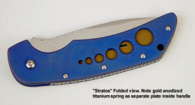 "Stratos" note anodized titanium liners and springplate in 6AL4V titanium